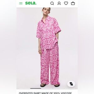 Pink and White Coral Print Oversized Skirt and Pants, Sela, L&XL